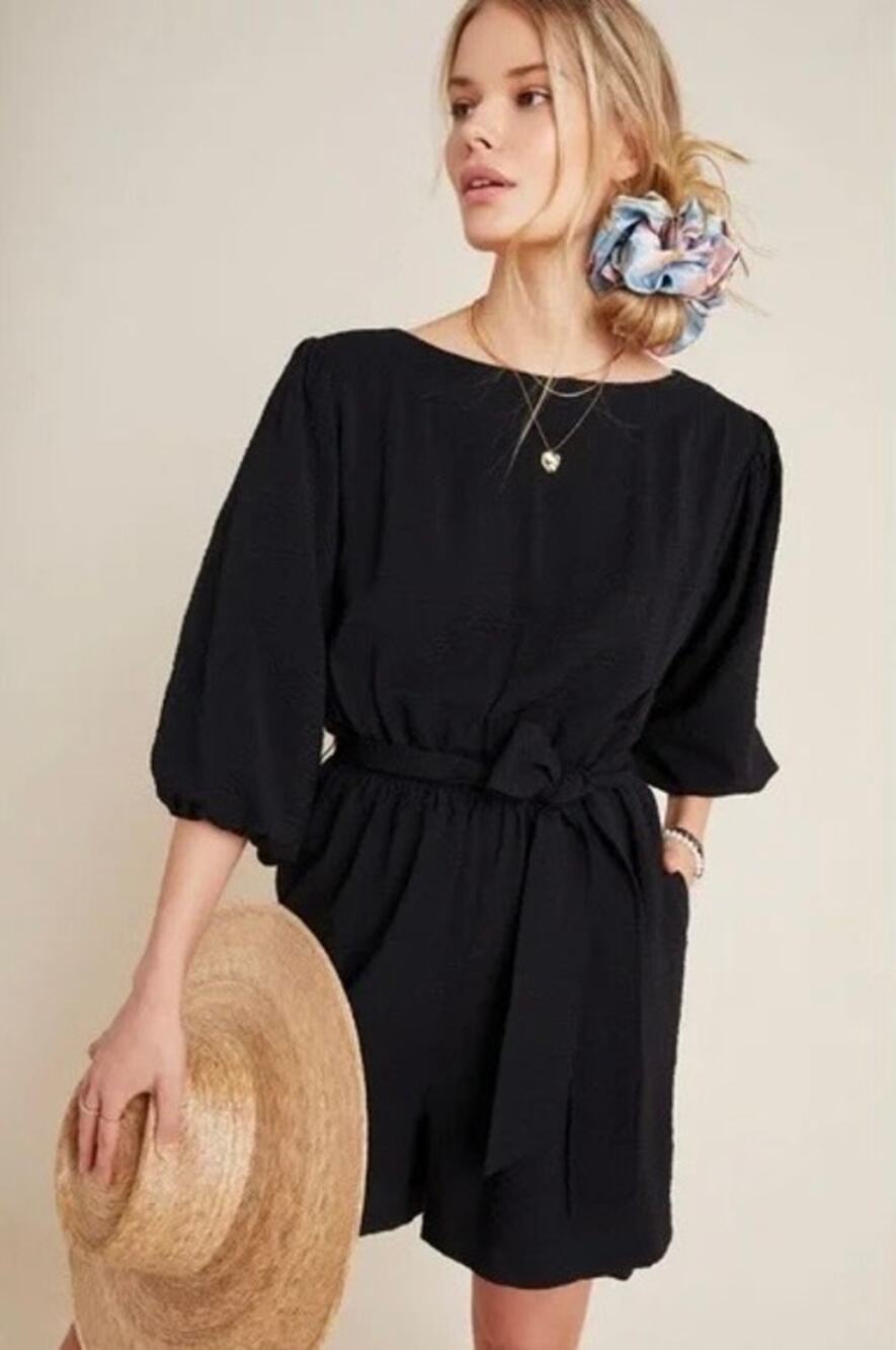 Anthropologie Francesca Balloon Sleever Romper XS Black Minimalist Casual